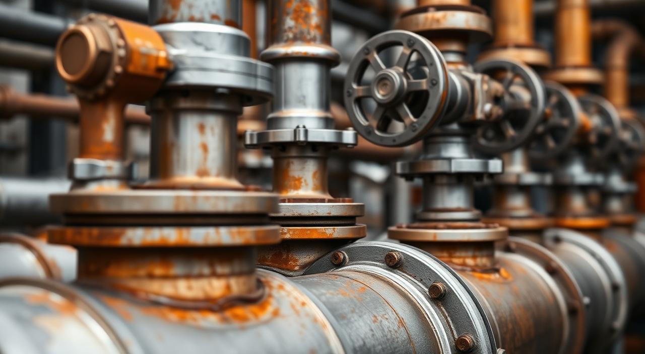 Industrial gas pipeline closeup